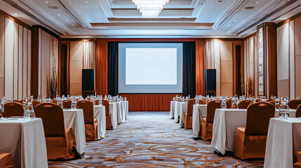 Corporate meeting setup in modern conference room with projector professional environment business focus