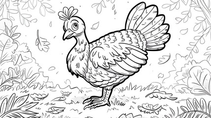 Naklejka premium coloring page for kids with cute big turkey for thanksgiving