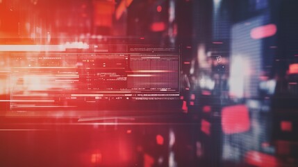 Dynamic digital interface with glowing lines on red backdrop