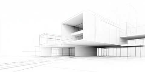 A minimalist architectural sketch showcasing modern geometric forms and clean lines, emphasizing structure and space.