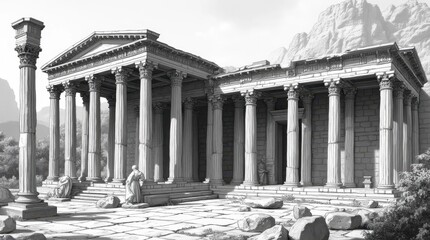 Fototapeta premium Black and White Depiction of the Celsus Library in Ephesus