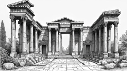 Obraz premium Black and White Depiction of the Celsus Library in Ephesus