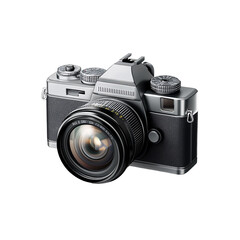 Fototapeta premium 3D retro vintage camera isolated on transparent background, classic photography device.