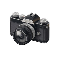 3D retro vintage camera isolated on transparent background, classic photography device.