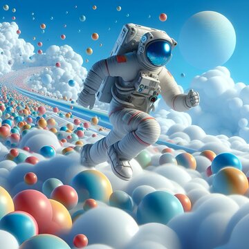 Astronauts running at the sky