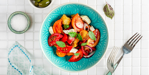 Tuscan Panzanella, traditional Italian salad with tomatoes and bread.