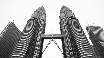 Intricate Monochrome Etching of the Petronas Towers