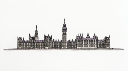 Fototapeta premium Minimalist Ink Drawing of the Palace of Westminster