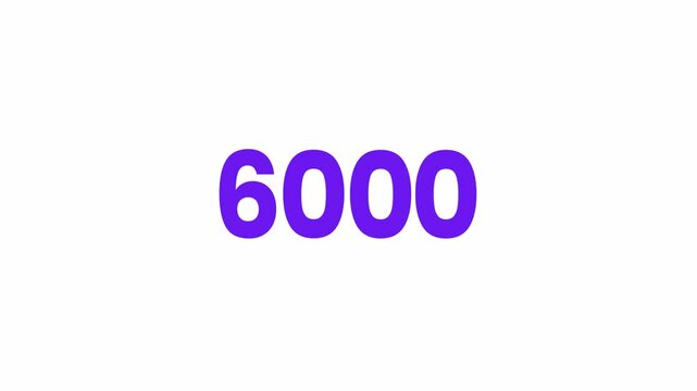 6000 or Six Thousand Text Animation. Alpha matte with transparent background 4K resolution.