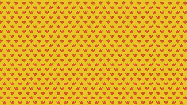 Seamless floral pattern with red tulips on yellow background animation. Retro style botanical theme. Repeating abstract flowers animated flat 2D backdrop horizontal 4K video texture continuous