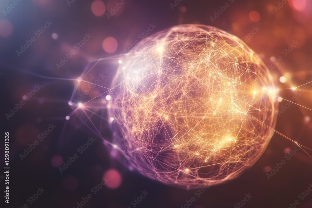 Poster Colorful abstract representation of a connected network at night in a digital universe. Generative AI