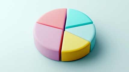 Fototapeta premium A top-down view of a D pie chart with vibrant colors and varying segment sizes, representing budget allocation, set against a light surface for emphasis.