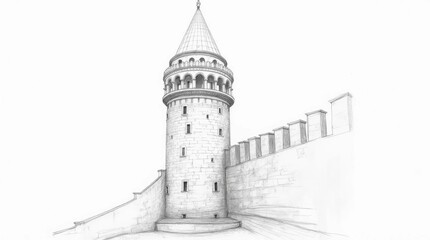 Obraz premium Fine Line Sketch of Belém Tower, Manueline Style