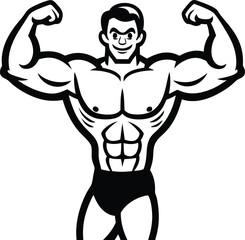 Fototapeta premium Flexing Bodybuilder Mascot Silhouette.