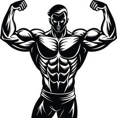 Fototapeta premium Flexing Bodybuilder Mascot Silhouette.