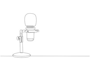 Continuous line drawing of microphone. Single line illustration of modern microphone. Podcast, broadcasting concept. Editable outline