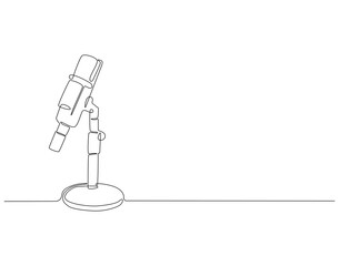 Continuous line drawing of microphone. Single line illustration of modern microphone. Podcast, broadcasting concept. Editable outline