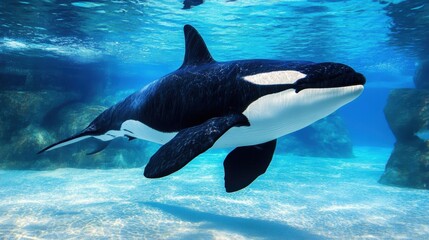 Obraz premium Killer whale swimming gracefully in a vibrant aquatic environment
