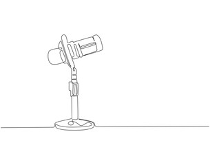 Continuous line drawing of microphone. Single line illustration of modern microphone. Podcast, broadcasting concept. Editable outline