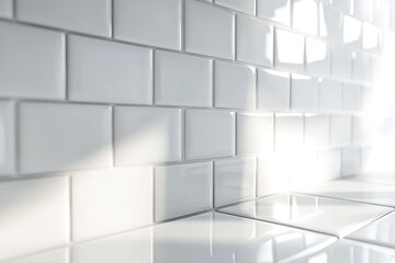 Sunlight reflecting on clean white tiles with modern look