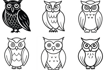 Black and White Owl Illustrations with Diverse Artistic Styles