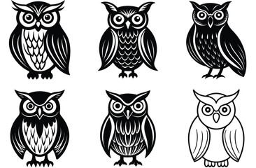 Black and White Owl Illustrations with Diverse Artistic Styles