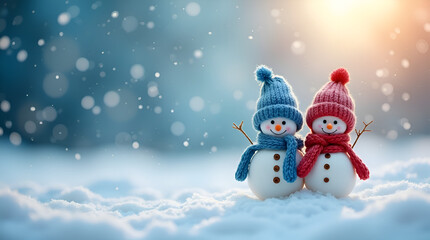 Fototapeta premium Adorable Snowman Couple in Winter Wonderland — Festive Holiday Scene