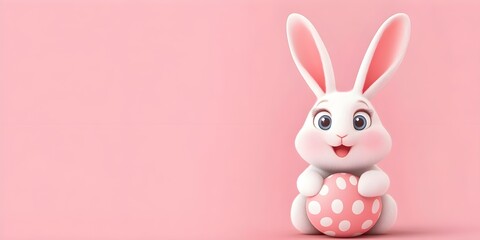 A cute cartoon rabbit holding an egg