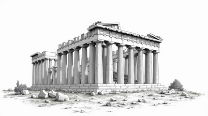 Obraz premium Line Art Illustration of the Parthenon
