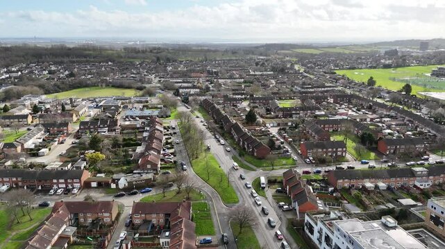 Housing estate Basildon Essex UK establishing aerial shot