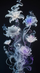 Obraz premium Ghostly Wisps of Smoke Converging into a Cluster of Surreal, Fantastical Blooms in an Enchanted Darkness