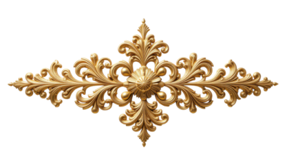 Intricate Gold Ornamental Design with Symmetrical Floral Patterns on a Transparent Background for Elegant Decorative Use