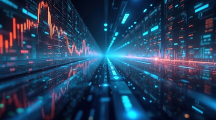 High-Speed Stock Market Trading Floor with Glowing Financial Charts