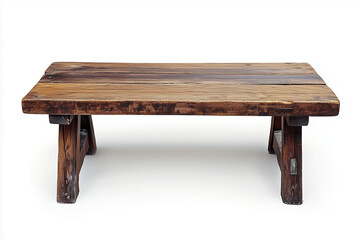 An antique wooden table isolated on a white background.