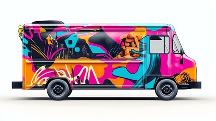 Naklejka premium Street food business startup, food truck with colorful branding, vibrant and dynamic