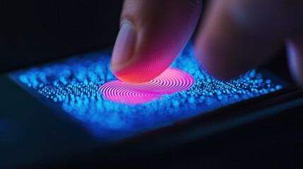 Closeup of fingerprint authentication technology digital device macro photography high-tech environment user experience