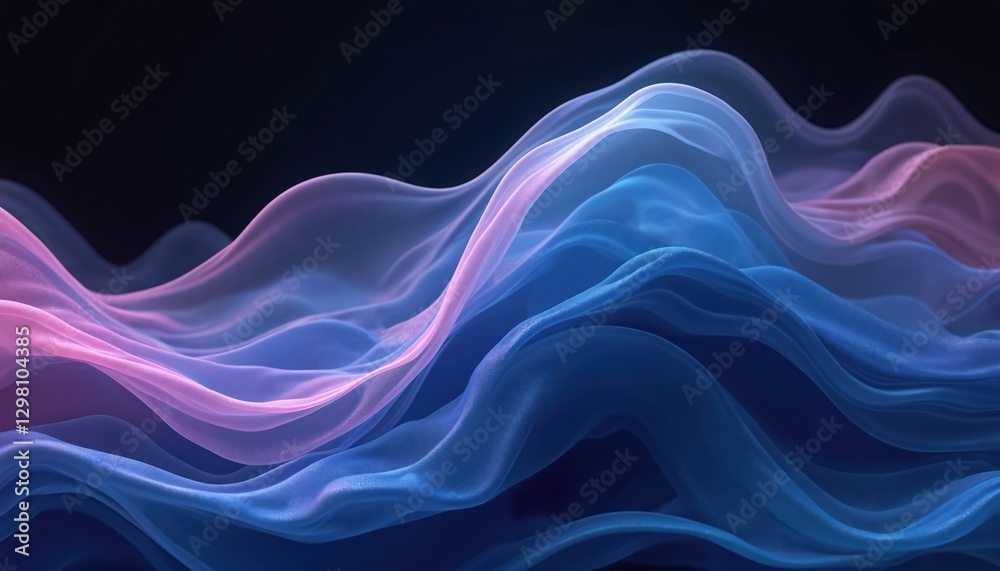 Poster abstract gradient background. waves of blue, purple blend on dark backdrop. glass morphism effect cr