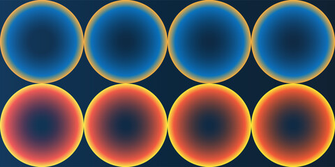 Abstract Partially Faded Spotted Pattern, Large Rows of Circular Gradient Shapes with Colors of Blue, Brown, Red and Orange  - Geometric Mosaic Texture - Vector Background Design