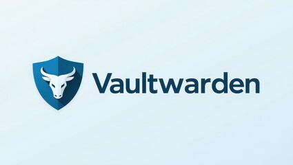 Vaultwarden. Mullvad issuer Cold wallet Custodial Accredited investor Viral vault browser Youhodler hashicorp Blue shield logo with white bull head icon and text, professional branding concept, cyber