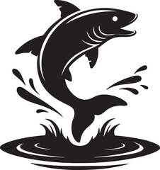 fish jumping water ripple silhouette, black and white silhouette, vector and illustration
