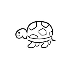 A small sea turtle with a round shell and simple flippers, swimming in a friendly cartoon style.