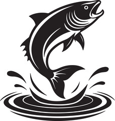 fish jumping water ripple silhouette, black and white silhouette, vector and illustration