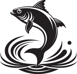 fish jumping water ripple silhouette, black and white silhouette, vector and illustration