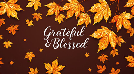 A Thanksgiving greeting card design featuring the words "Grateful and Blessed"