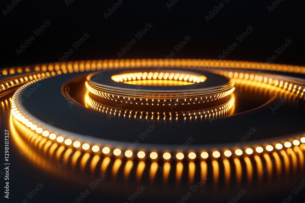 Poster circular pattern of glowing lights with smooth curves creating a mesmerizing visual effect in dark s