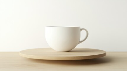 Minimalist White Cup on Wooden Plate in Modern Home Setting
