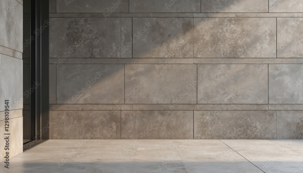 Poster precast brown concrete blocks wall, floor with stone material surface. modern architecture design wi