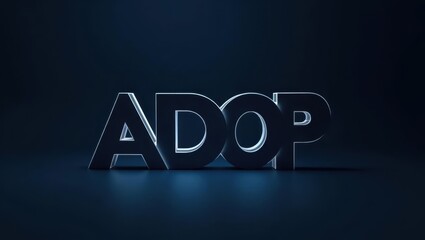 Adop. Shiny black 3D adopt text on dark background, adoption concept p