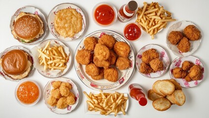 Fototapeta premium Ultimate Fast Food Feast: Burgers, Fries, Chicken Nuggets, and More!
