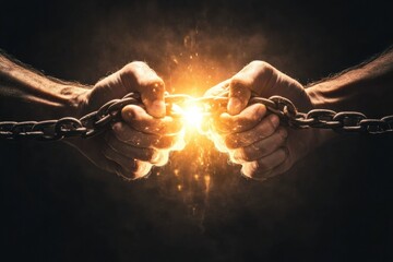 Capturing the moment of breaking free from chains in a powerful display of strength and determination. Generative AI